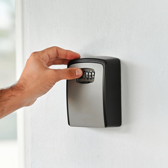 Key Lock Box XXL Wall Mount  Waterproof Outdoor Key Safe with Heavy-Duty Metal Body & 4-Digit Combination  Lock Box for Keys Outside for Home, Rentals & Realtors (Grey, XXL)