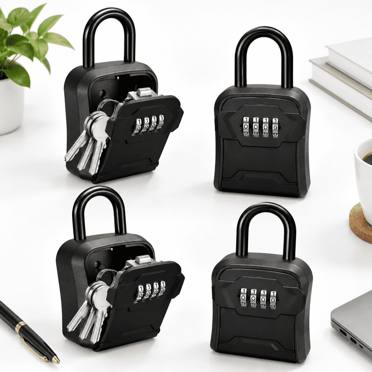Key Lock Box for House Keys, 4-Digit Combination, Pure Black, 8.82 x 4. ...