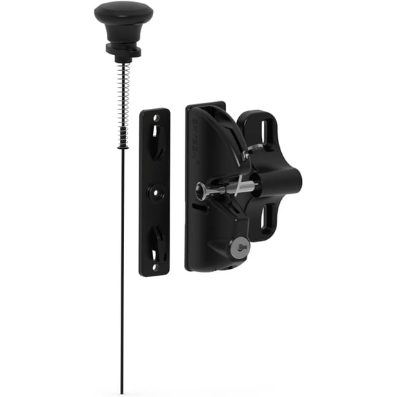 Key Lockable Gate Latch with Spring Loaded Pull Cable and Key,Gate Fence Lock for Outdoor Gates,for Outdoor Gates,Fence Lock,Wood Vinyl Fence,Door Hardware,Black(with Pull Cable)
