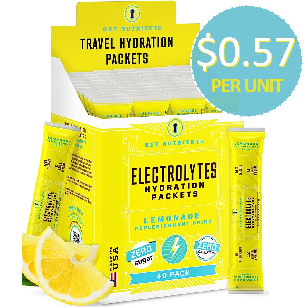 Key Nutrients Electrolytes Powder Electrolyte Drink Mix Hydration Powder Lemonade, 40
