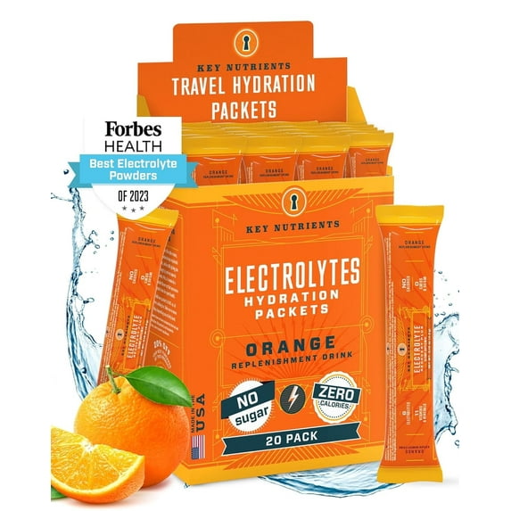Key Nutrients - Electrolytes Powder - Electrolyte Drink Mix - Hydration Powder - Orange, 20 Travel Packets