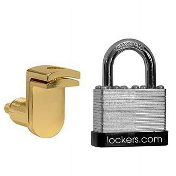 Key Padlock - with Gold Finish Hasp - for Solid Oak Executive Wood Locker Door- with (2) Keys
