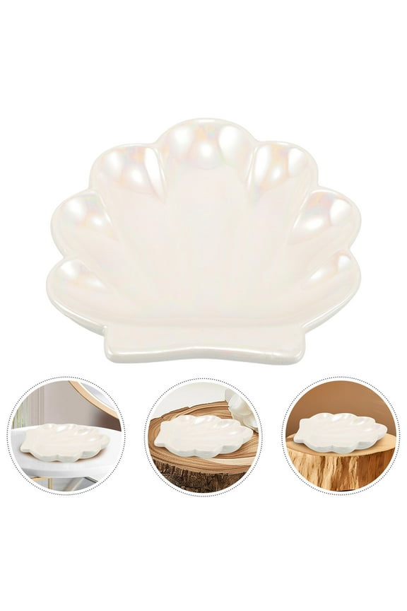 Shell Tray Seashell Candy Dish White Ceramic 1Pcs