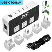 Key Power 230-Watt Step Down 220V to 110V Voltage Converter, Power Converter and International Travel Adapter with Type C 18W for USA Appliance Overseas in Europe, Ireland, AU, UK, India, China, etc.