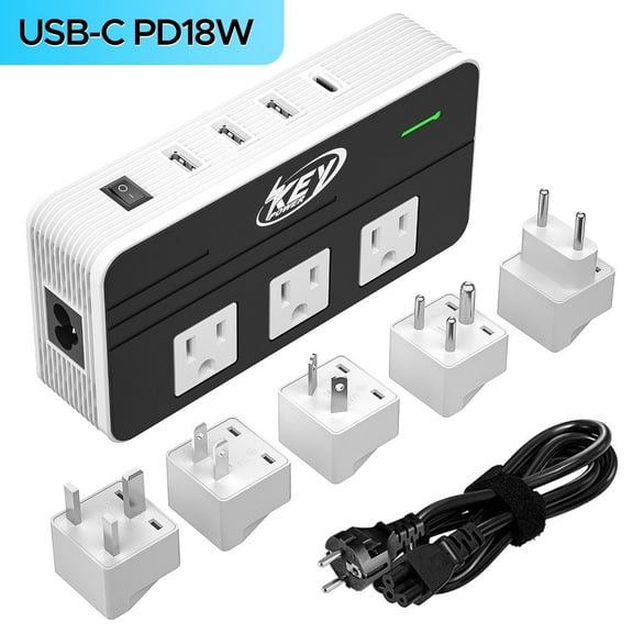 Key Power 230W Voltage Converter Step Down 220V to 110V with USB-C PD Port and Worldwide International Universal Travel Adapter for USA Appliance Overseas in Europe, Ireland, AU, UK, India, China