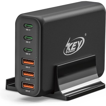 Key Power 90W 6 Ports USB C Charger Station with 3 USB-C & 3 USB-A Port Quick Charge, PD Fast Charging for Tablet iPad iPhone iWatch Airpod