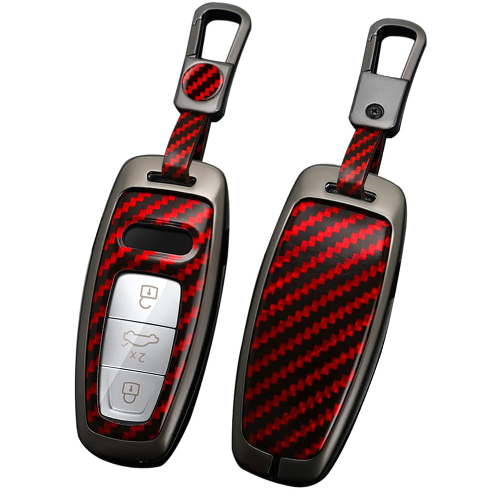 Key Protector Compatible with Audi 2018-up Metal Key Fob Cover for A3 A6 A7 A8 A8L E-Tron Q7 Q8 RS6 RS7 S3 S6 S7 SQ7 SQ8 Smart Remote Key Glove with Carbon Pattern