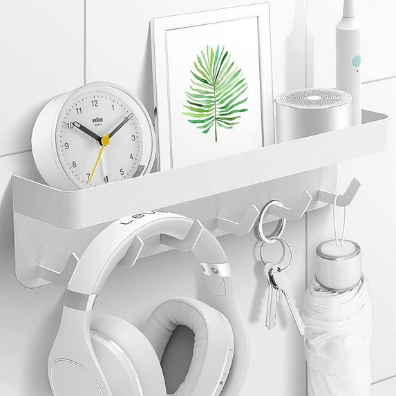 Key Rack With Tray For Space-Saving Design, Multi-Hook Design Wall Decor Key Holder With Stainless Steel Key Hooks (White)