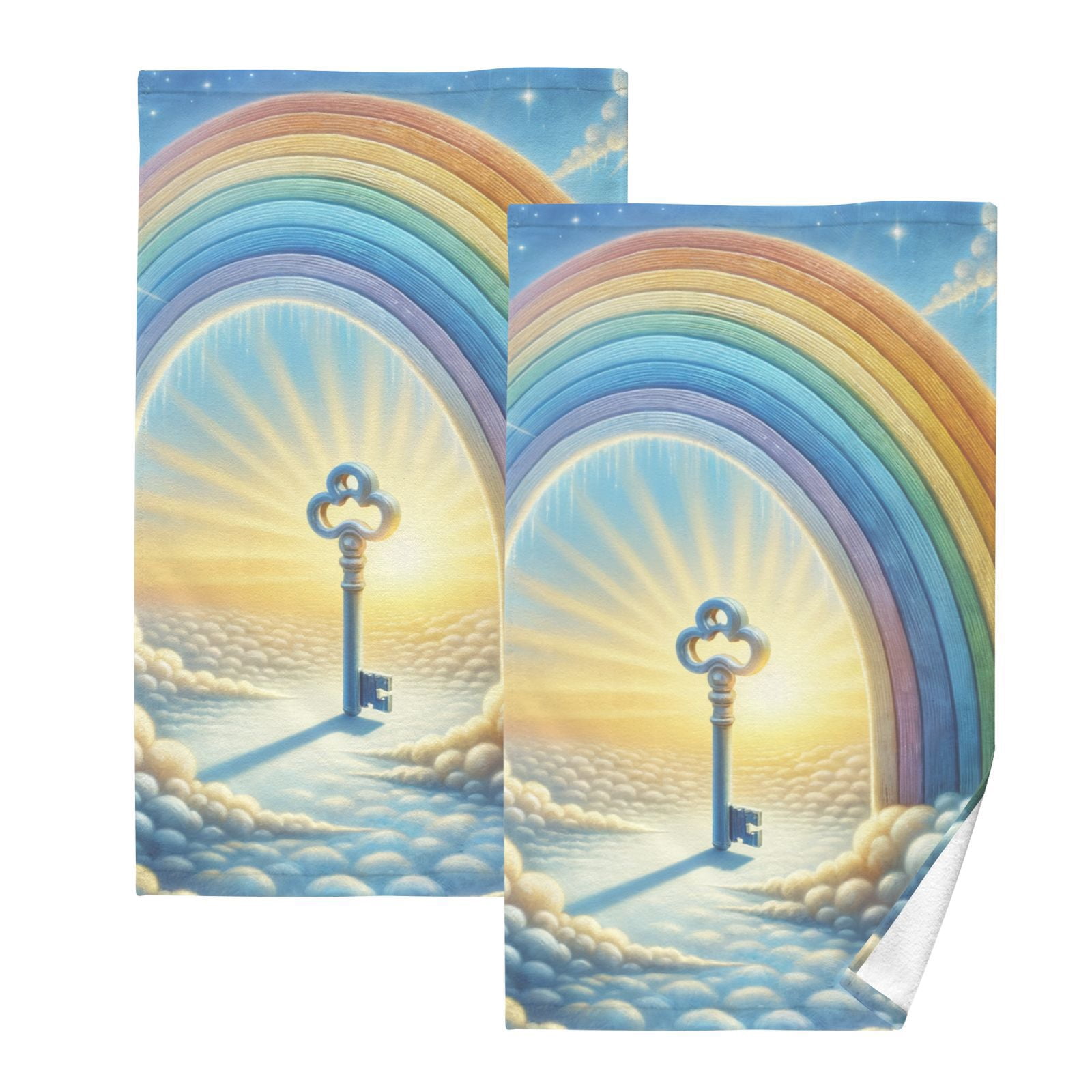 Key Rainbow Hand Towels Cotton Bath Towels Large Face Towels Absorbent for Bathroom 2 Packs