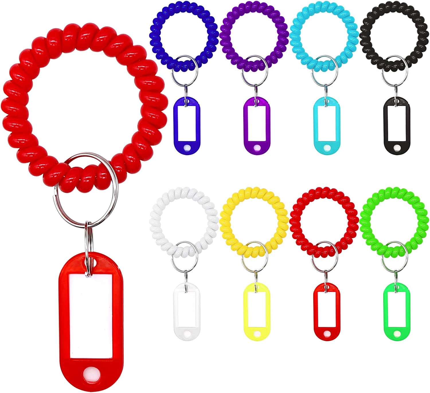 Key Ring Bracelet Coil Wristbands Key Tags With Labels 48 Counts Stretchable Wristband Tough Key Ring Bracelet Key Tags With Window Labels Tags Wristband Keychain For School Office Gym Indoor Outdoor