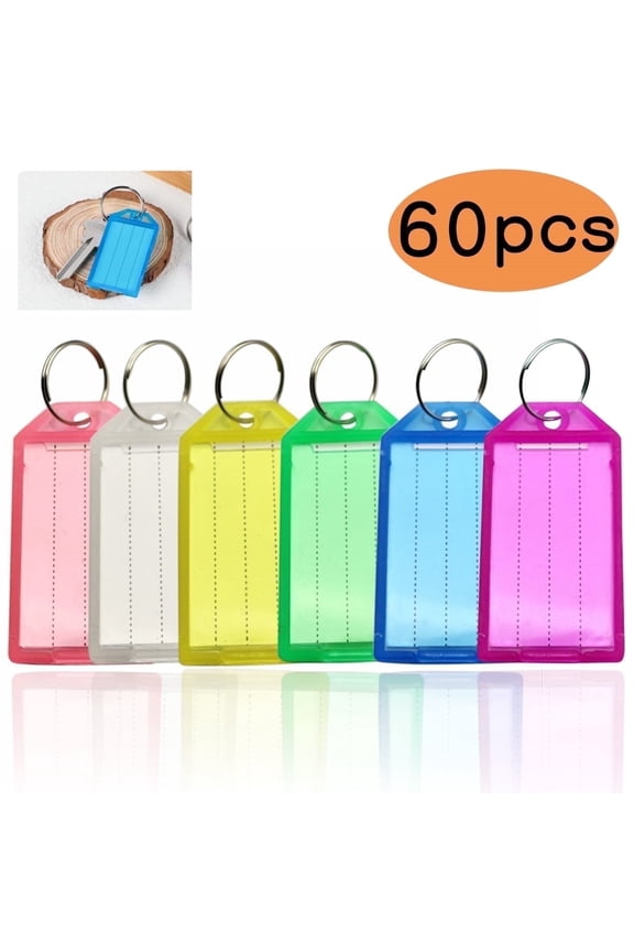 Key Ring Key Tags Key Chain 60 Pcs Tough Plastic Key Tags with Split Ring Label Window Assorted Colors