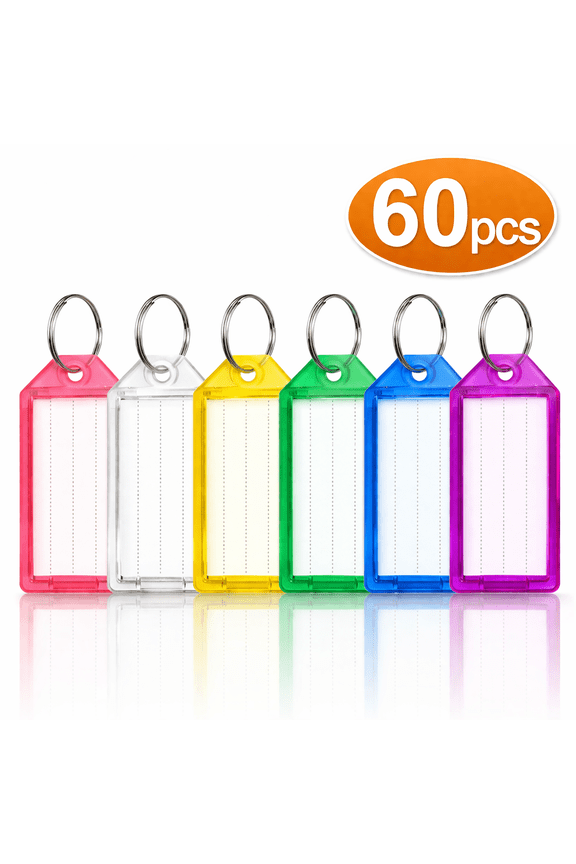 Key Ring Key Tags Key Chain 60 Pcs Tough Plastic Key Tags with Split Ring Label Window Assorted Colors