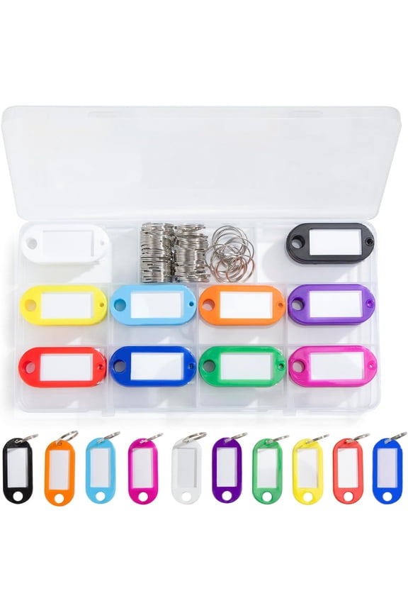 Key Ring Tags - Colors with Opening Ring and Labels for Marking Keys, USB Drive, Bags, Pets