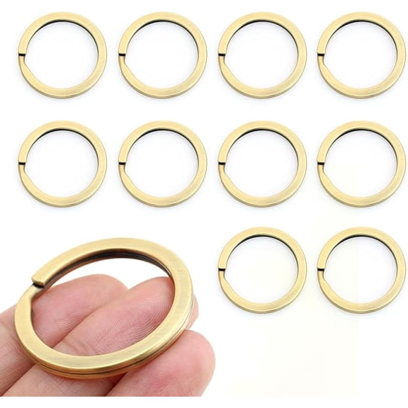 Key Rings Quality Keychain Rings Metal Flat Split Rings for Car Keys Attachment DIY Leathercraft 10pcs VTKR (1 3/16" (30mm) KR58, Brushed Brass)