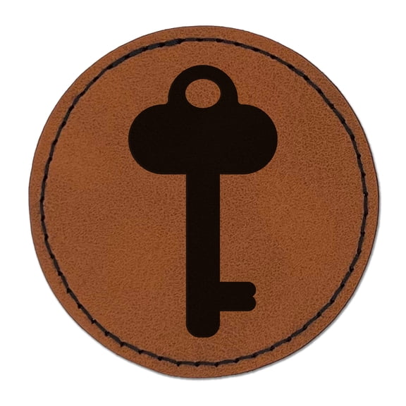 Key Simple 2.5" Faux Leather Round Engraved Iron-On Patch - Brown