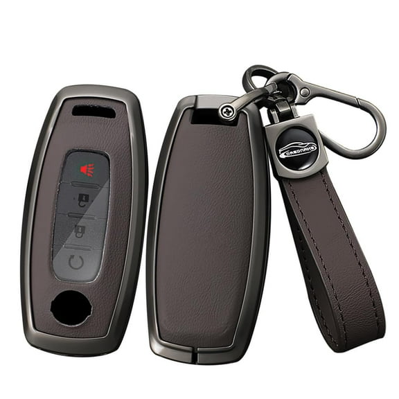 Key Skin with Keychain Compatible with Nissan 2023 2024 Key Remote Durable Leather Key Shell Solid Metal Key Fob Holder for Rogue Pathfinder X-Trail Versa Kicks Ariya Qashqai Teana