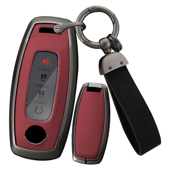 Key Skin with Keychain Compatible with Nissan 2023 2024 Key Remote Durable Leather Key Shell Solid Metal Key Fob Holder for Rogue Pathfinder X-Trail Versa Kicks Ariya Qashqai Teana