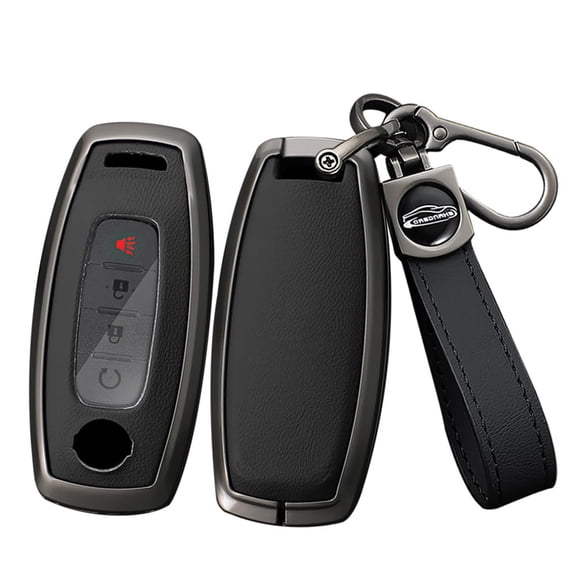 Key Skin with Keychain Compatible with Nissan 2023 2024 Key Remote Durable Leather Key Shell Solid Metal Key Fob Holder for Rogue Pathfinder X-Trail Versa Kicks Ariya Qashqai Teana