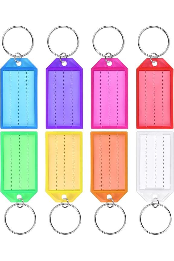 Key Tags with Labels, Plastic Key Chain Tags with Transparent Covers and Split Rings for Luggage, Backpacks, Travel, Office, Item Identification, Personalization
