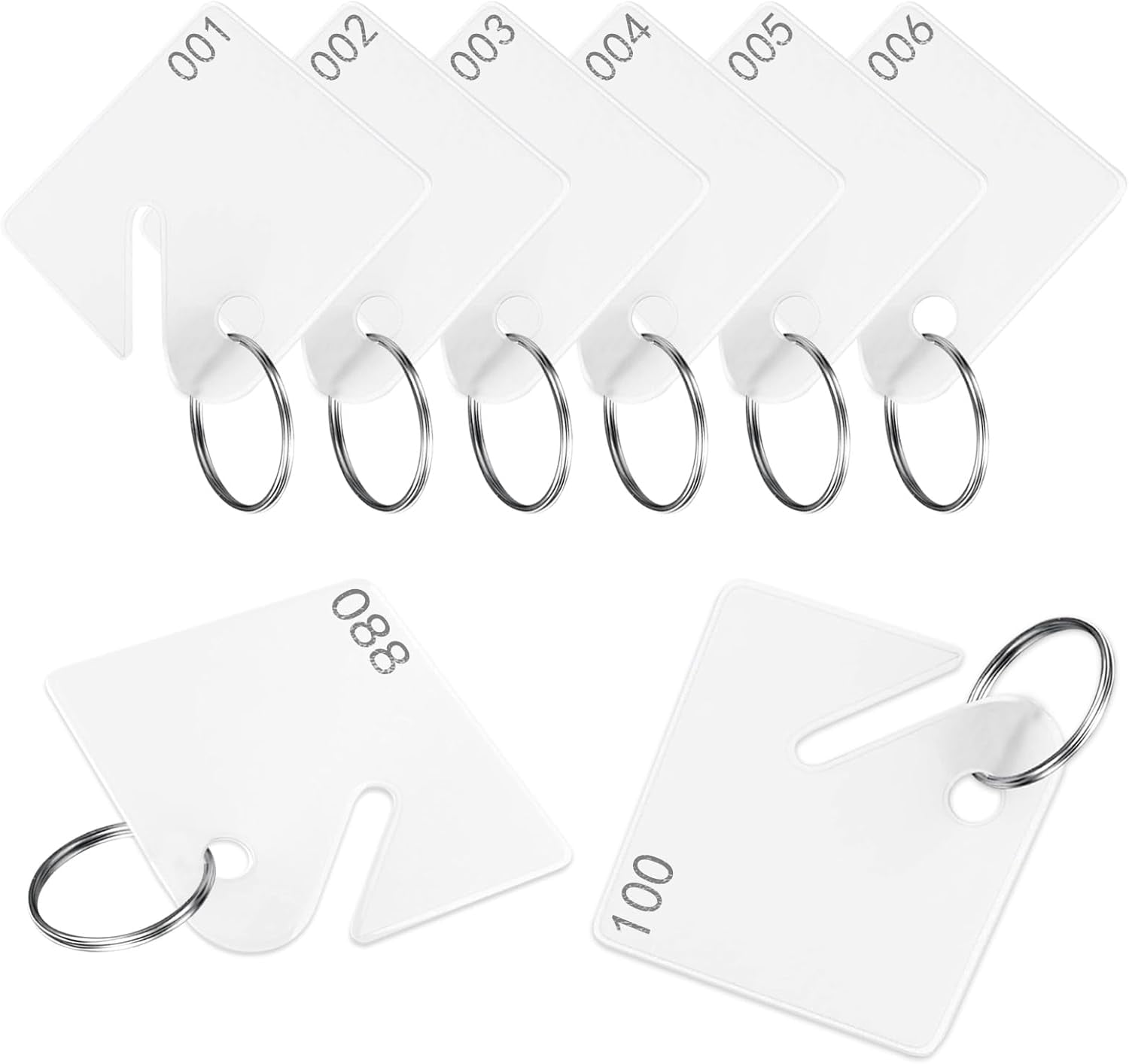 Key Tags Plastic Slotted Tags with Round Ring, White Square Hanging Tags with Number for Key Cabinets Boxes Lockers Sturdy Frosted Item Identifiers