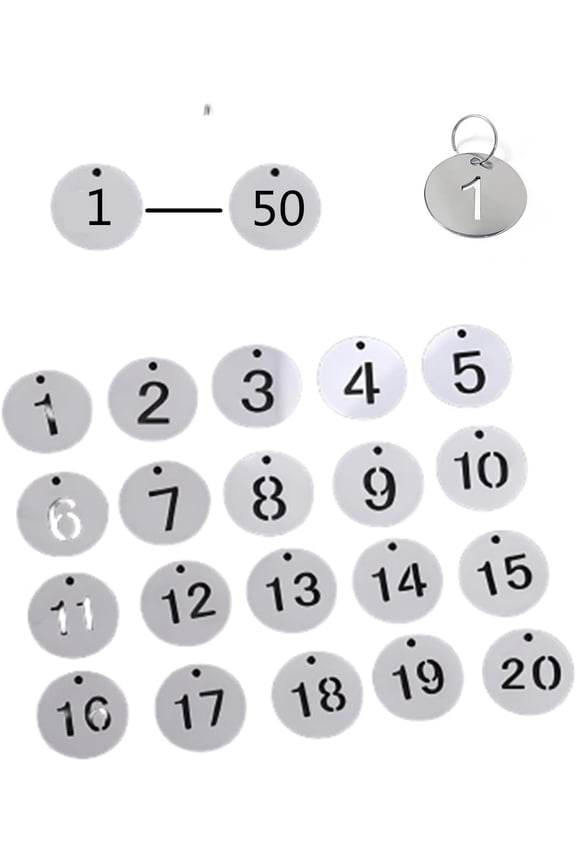 Key Tags, Round Metal Number Tags Stainless Steel ID with Hole for Key Ring Chain Organized Coding Key Box Cabinet System Identifiers