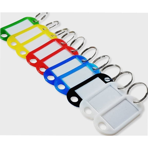 Key Tags with Split Rings & a Label Holder - Great Name Tags & ID Tag Labels for Key Ring or Luggage Tags. Soft Plastic by Better Crafts - (90, Assorted Colors)
