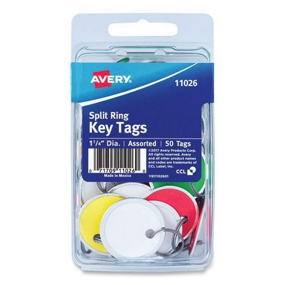 "Key Tags With Split Ring, 1 1/4 Dia, Assorted Colors, 50/pack | Bundle of 2 Packs"