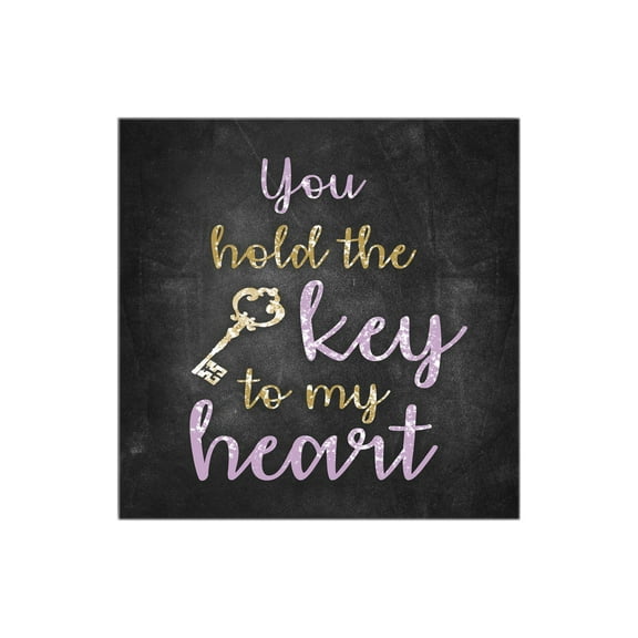 Key To My Heart Slate Grey Golden Key 12 x 12 Wood Wall Sign Plaque