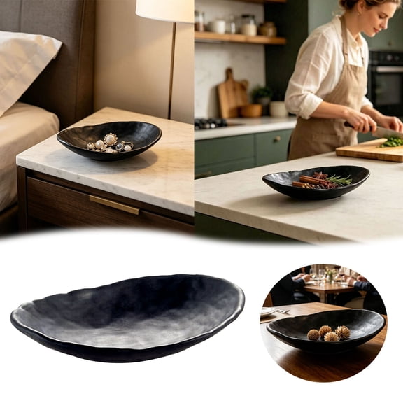 Key Tray, Black Oval Jewelry Dish for Entryway Table, 19 X 12.5 X 4 Cm Decorative Storage Bowl, Compact Organizer for Keys, Coins and Small Items