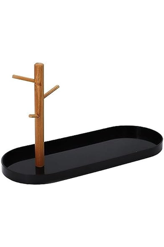 Key Tray & Key Bowl, Jewelry Tray with Wood 3-Tier Hanging Organizer - Multi-Functional Entryway Tray, Perfect for Key Bowl, Ring Holder, Jewelry Dish Organize (Black Oval)