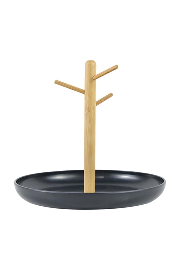 Key Tray & Key Bowl, Jewelry Tray with Wood 3-Tier Hanging Organizer - Multi-Functional Round Entryway Tray, Perfect for Bowl, Valet, Ring Holder, Jewelry Dish Organize(Black)