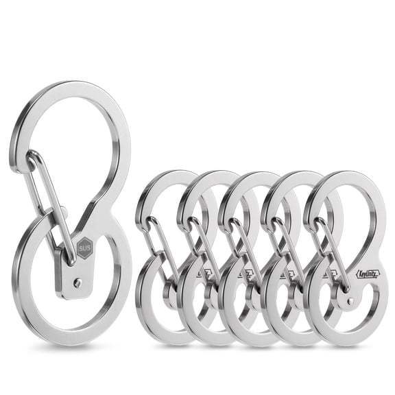 Key Unity 6pcs Stainless Steel Key Chain, KS04 Quick Released Backpack Clasp for Keys, Flashlight, Folding Knife and Whistles, Silver