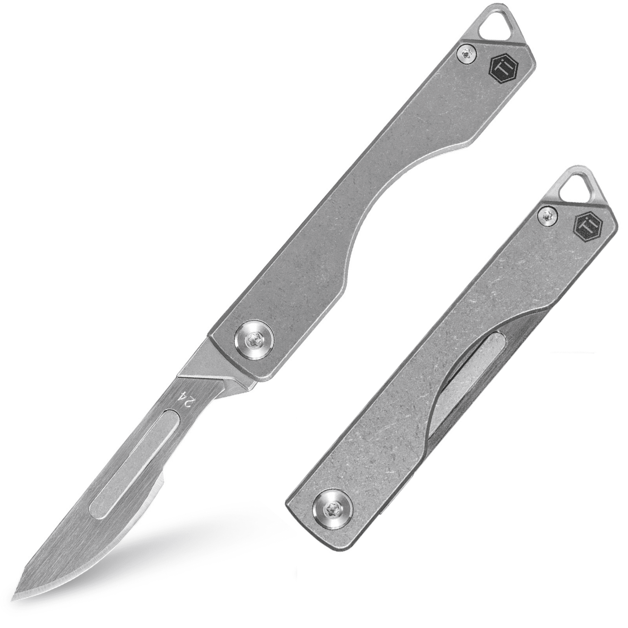 Key Unity KK01 Titanium Folding Knife, Utility EDC Pocket Knife with #24 Replaceable Blade, for Outdoor Hunting, Camping, Fishing, Hiking for Men & Women (Sandblasted)