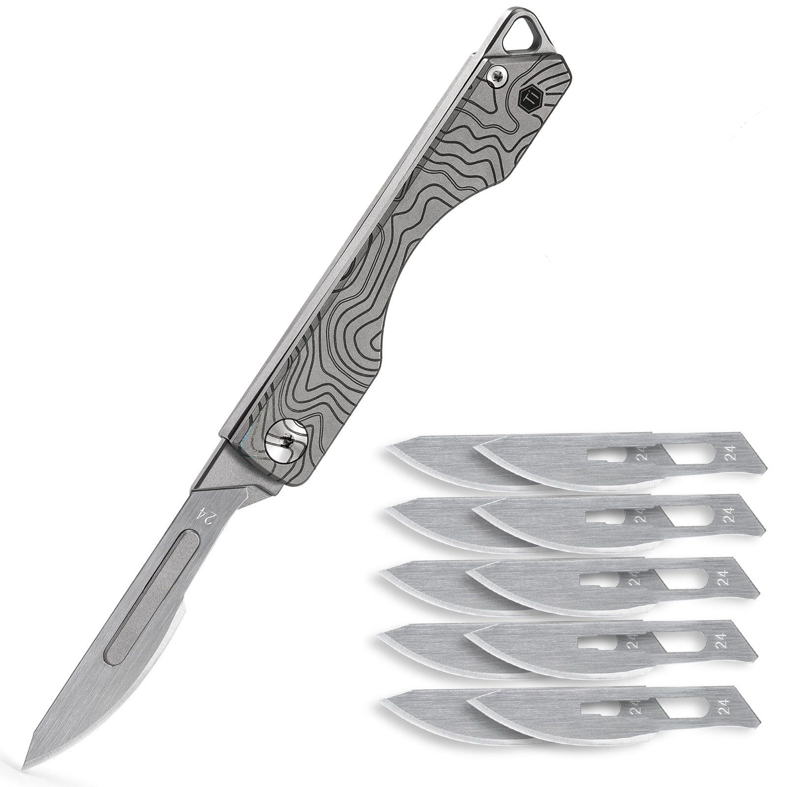 Key Unity KK01 Titanium Folding Knife, Utility EDC Pocket Knife with #24 Replaceable Blade, for Outdoor Hunting, Camping, Fishing, Hiking for Men & Women (Suminagashi Pattern)