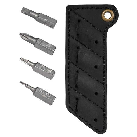 Key Unity Leather Screwdriver Bit Holder Pocket, Hand Stitched Bit Storage with 4 pcs Magnetic Bits, Black KA06