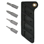 Key Unity Leather Screwdriver Bit Holder Pocket, Hand Stitched Bit Storage with 4 pcs Magnetic Bits, Black KA06