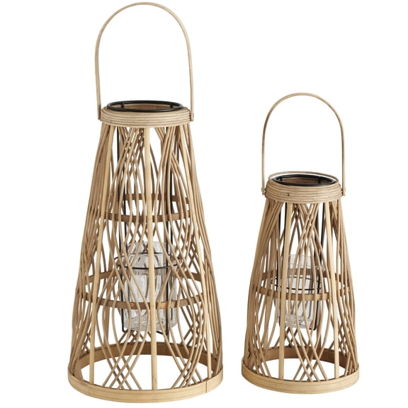 Key West Bamboo Hurricane Lanterns, Set of 2, 17 Inches