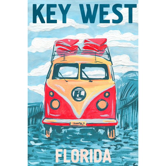 "Key West Bus" Painting Print on Wrapped Canvas