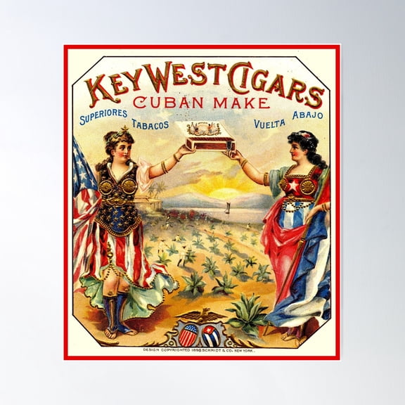 Key West Cigars : Vintage 1898 Cuban Advertising Print Poster Wall Art, Modern Wall Decor For Living Room Bedroom, 24x36 UNFRAMED