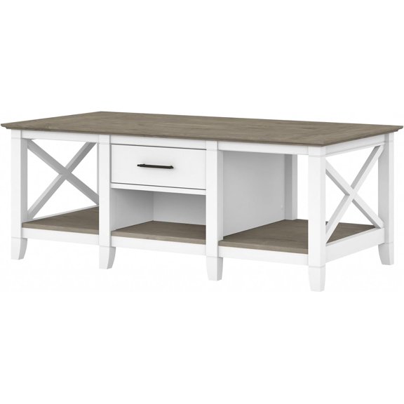 Key West Coffee Table with Storage in Pure White and Shiplap Gray