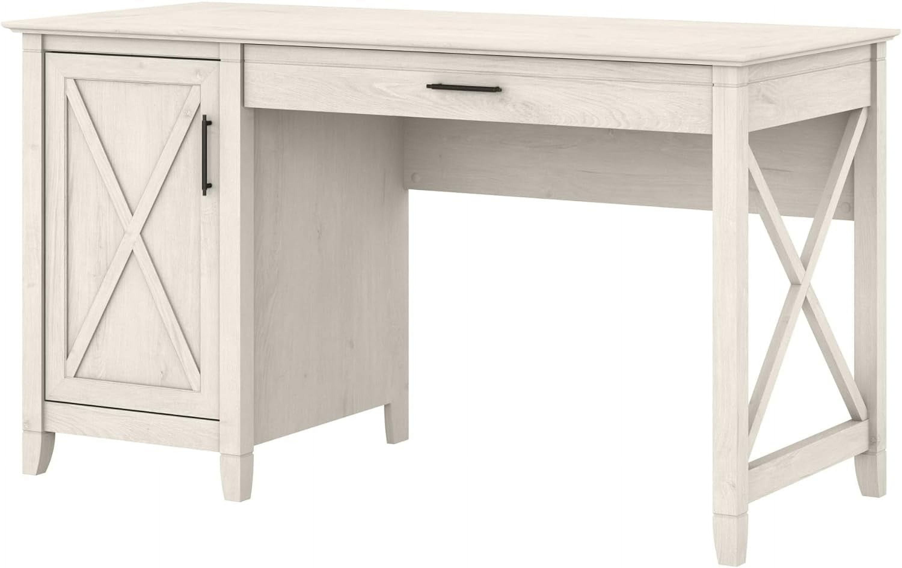 Key West Computer Desk With Storage Small For Home Office Modern Farmhouse, 54W, Linen White