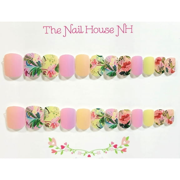 Key West Dreaming Matte Embossed Extra Short Squoval Press-On Nails - 24 Pieces - Artificial Nail Kit