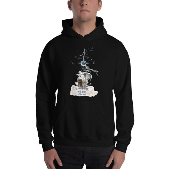 Key West Est 1828 Pirate Ship Vintage Map Fleece Compass Hoodie