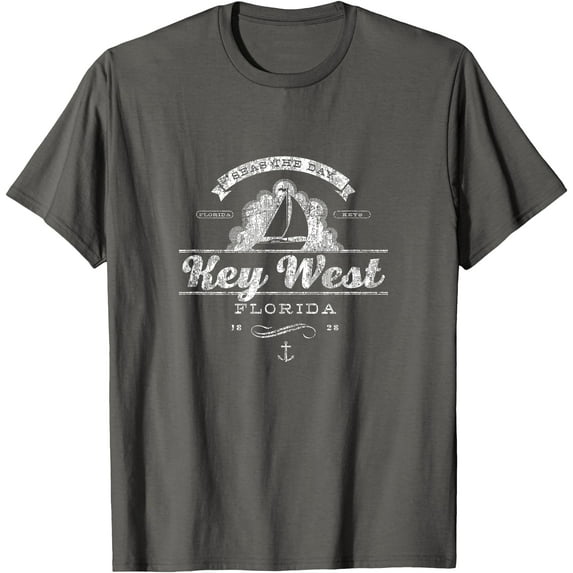 Key West FL Sailboat Vintage Nautical Throwback Unisex T-Shirt for Men Women,Charcoal Color,Size 5/6