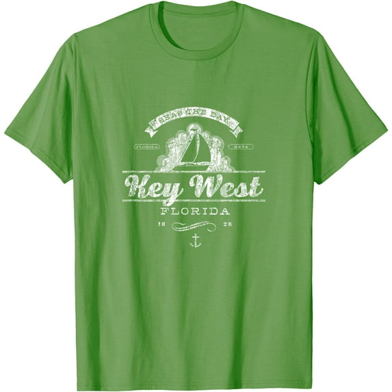 Key West FL Sailboat Vintage Nautical Throwback Unisex T-Shirt for Men Women,Lime Color,Size YS