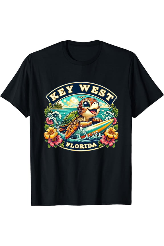 Key West Florida Cute Sea Turtle Surfing T-Shirt, Birthday Gift