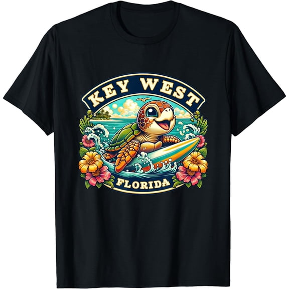 Key West Florida Cute Sea Turtle Surfing T-Shirt