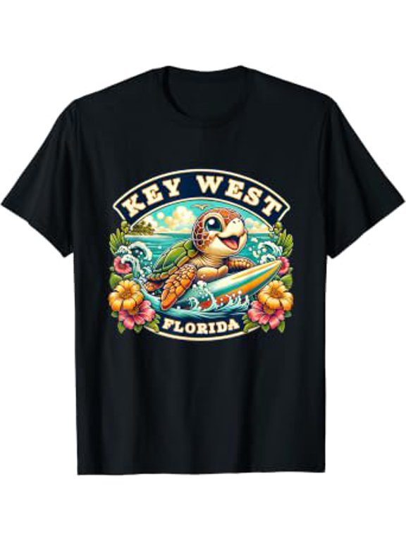 Key West Florida Cute Sea Turtle Surfing T-Shirt