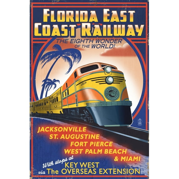 Key West, Florida, East Coast Railway (12x18 Wall Art Poster, Room Decor)