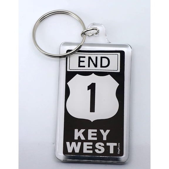 Key West Florida End US1 License Plate Acrylic Rectangular Souvenir Keychain 2.25" x 1.25"